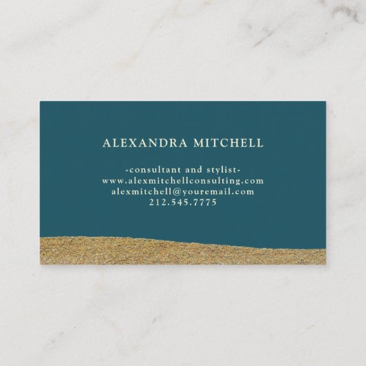 Blauw groen en goud | Abstracte gestreepte glam Visitekaartje (Achterkant)