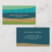 Blauw groen en goud | Abstracte gestreepte glam Visitekaartje (Voorkant / Achterkant)