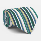 Blauw groen en goud gestreepte heren stropdas (Opgerold)