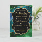 Blauw, groen en goud Glitter Agaat Lijst Verjaarda Kaart (Staand voorkant)