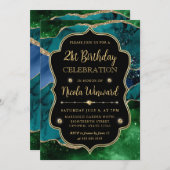 Blauw, groen en goud Glitter Agaat Lijst Verjaarda Kaart (Voorkant / Achterkant)