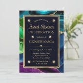 Blauw, groen en goud glitter Agate Sweet Sixteen Kaart (Staand voorkant)