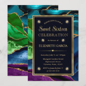 Blauw, groen en goud glitter Agate Sweet Sixteen Kaart (Voorkant / Achterkant)