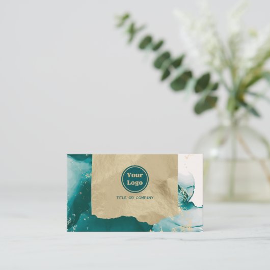 Blauw-groen en goud marmer visitekaartje (Staand voorkant)