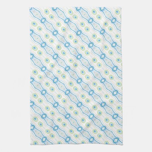 Blauw groen en goud patroon theedoek (Verticaal)