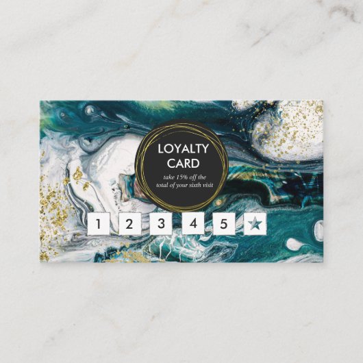Blauw Groen en Goud Spat Loyalty Card (Voorkant)