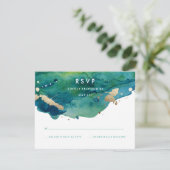 Blauw Groen en Goud Splatter RSVP (Staand voorkant)