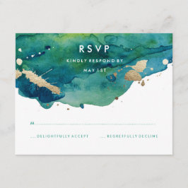 Blauw Groen en Goud Splatter RSVP Kaartje