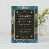 Blauw, groen en goudglitter Agate Quinceanera Kaart (Staand voorkant)