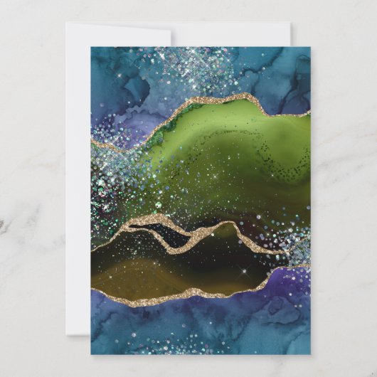 Blauw, groen en goudglitter Agate Quinceanera Kaart (Achterkant)