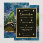Blauw, groen en goudglitter Agate Quinceanera Kaart (Voorkant / Achterkant)