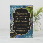 Blauw, groen en goudglitter Agate Quinceanera Kaart (Staand voorkant)