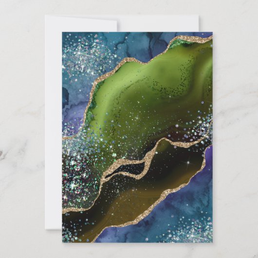 Blauw, groen en goudglitter Agate Quinceanera Kaart (Achterkant)