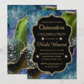 Blauw, groen en goudglitter Agate Quinceanera Kaart (Voorkant / Achterkant)