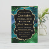 Blauw, groen en goudglitter Agate Quinceanera Kaart (Staand voorkant)