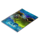 Blauw, groen en goudglitter Peacock Agate Notitieboek (Linkerzijde)