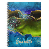 Blauw, groen en goudglitter Peacock Agate Notitieboek (Voorkant)