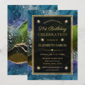 Blauw, groen en goudglitteragaat 21e verjaardag kaart (Voorkant / Achterkant)