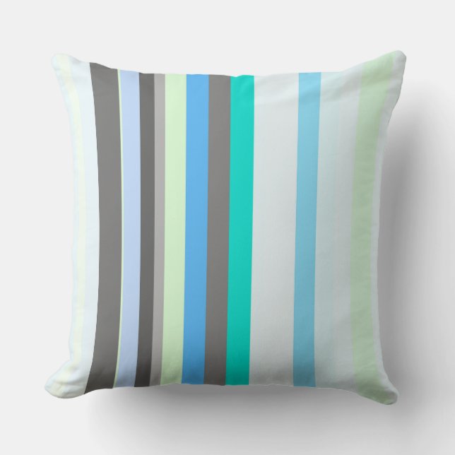 Blauw, groen en grijs Abstract Strepen Kussen (Voorkant)