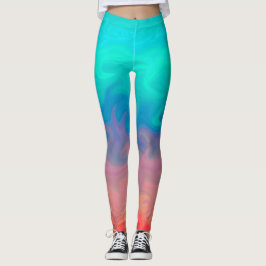 Blauw groen en Oranje abstract ontwerppatroon Leggings