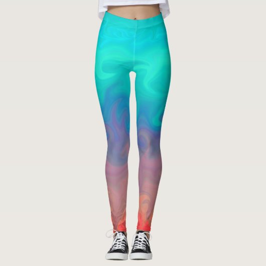 Blauw groen en Oranje abstract ontwerppatroon Leggings (Voorkant)