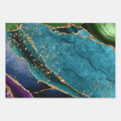 Blauw, groen en Paars Glitter Peacock Agate Inpakpapier Vel (Voorkant 3)