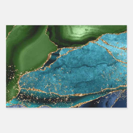 Blauw, groen en Paars Glitter Peacock Agate Inpakpapier Vel (Voorkant)