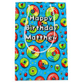 Blauw, groen en rode schijf Golf thema verjaardag Medium Cadeauzakje (Voorkant)