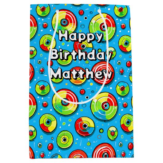 Blauw, groen en rode schijf Golf thema verjaardag Medium Cadeauzakje (Voorkant)