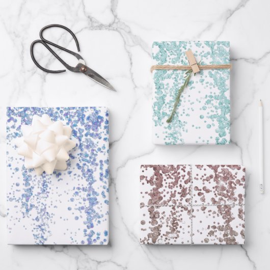 Blauw Groen en Rood Sequin Sparkles Verpakkingsdoc Inpakpapier Vel (Voorkant)