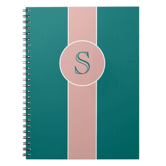 Blauw-Groen en Roos Trending Kleuren Monogram Notitieboek (Voorkant)