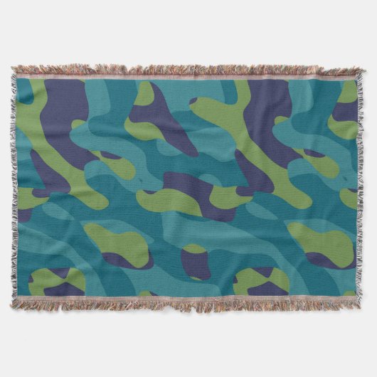Blauw Groen en Teal Camo Abstract Deken (Voorkant)
