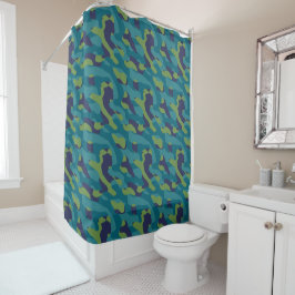 Blauw Groen en Teal Camo Abstract Douchegordijn