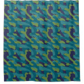 Blauw Groen en Teal Camo Abstract Douchegordijn (Voorkant)