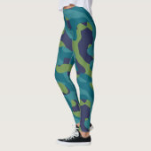 Blauw Groen en Teal Camo Abstract Leggings (Links)