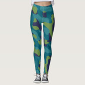 Blauw Groen en Teal Camo Abstract Leggings (Voorkant)