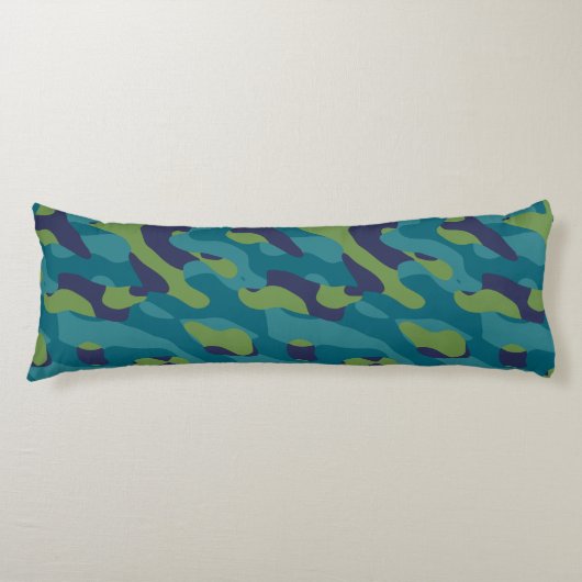 Blauw Groen en Teal Camo Abstract Lichaamskussen (Voorkant)