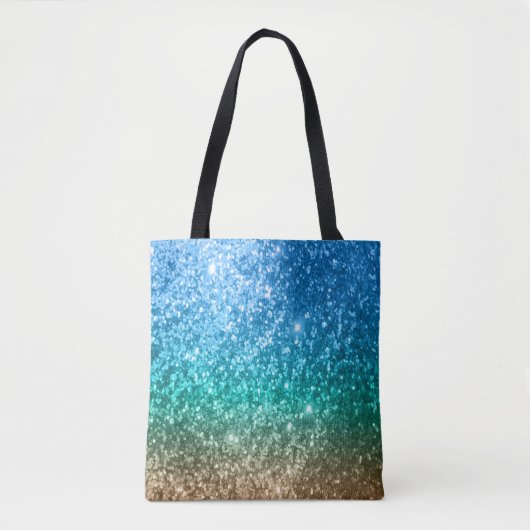 Blauw, groen en toonvormig glitter-ontwerp tote bag (Voorkant)