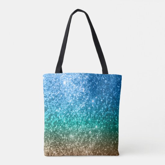 Blauw, groen en toonvormig glitter-ontwerp tote bag (Achterkant)