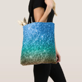 Blauw, groen en toonvormig glitter-ontwerp tote bag (Dichtbij)