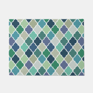 Blauw, groen en turquoise quatrefoil patroon deurmat