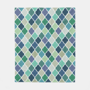 Blauw, groen en turquoise quatrefoil patroon fleece deken