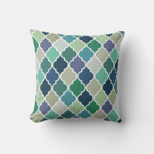 Blauw, groen en turquoise quatrefoil patroon kussen