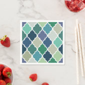 Blauw, groen en turquoise quatrefoil patroon servet (Insitu)