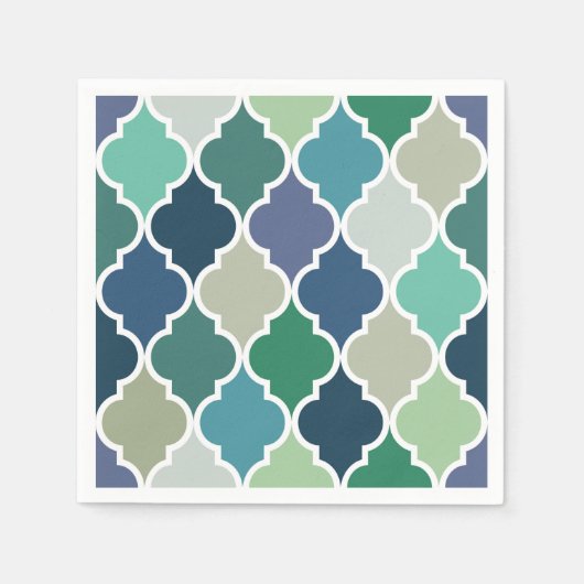 Blauw, groen en turquoise quatrefoil patroon servet (Voorkant)