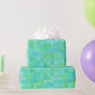 Blauw, groen en turquoise vierkant abstract cadeaupapier