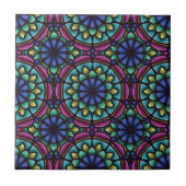 Blauw groen en violet mandala geometrisch ontwerp tegeltje (Voorkant)