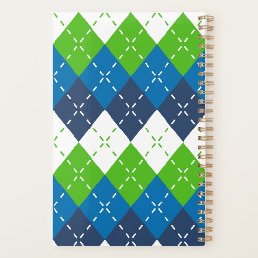 Blauw, groen en wit Argyle gepersonaliseerd Planner (Achterkant)