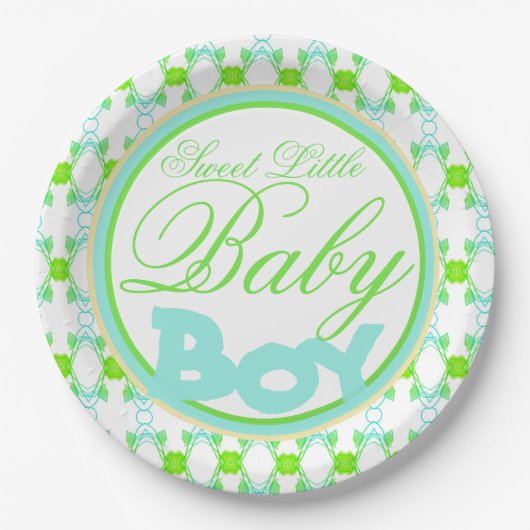 Blauw groen en wit Baby Boy Douche Decor Papieren Bordje (Voorkant)