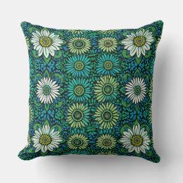 Blauw, Groen en Wit Bloempatroon Kussen